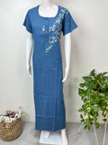 Denim Blue Elegant Embroidered Nightgown