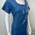 Denim Blue Elegant Embroidered Nightgown