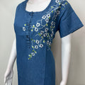 Denim Blue Elegant Embroidered Nightgown