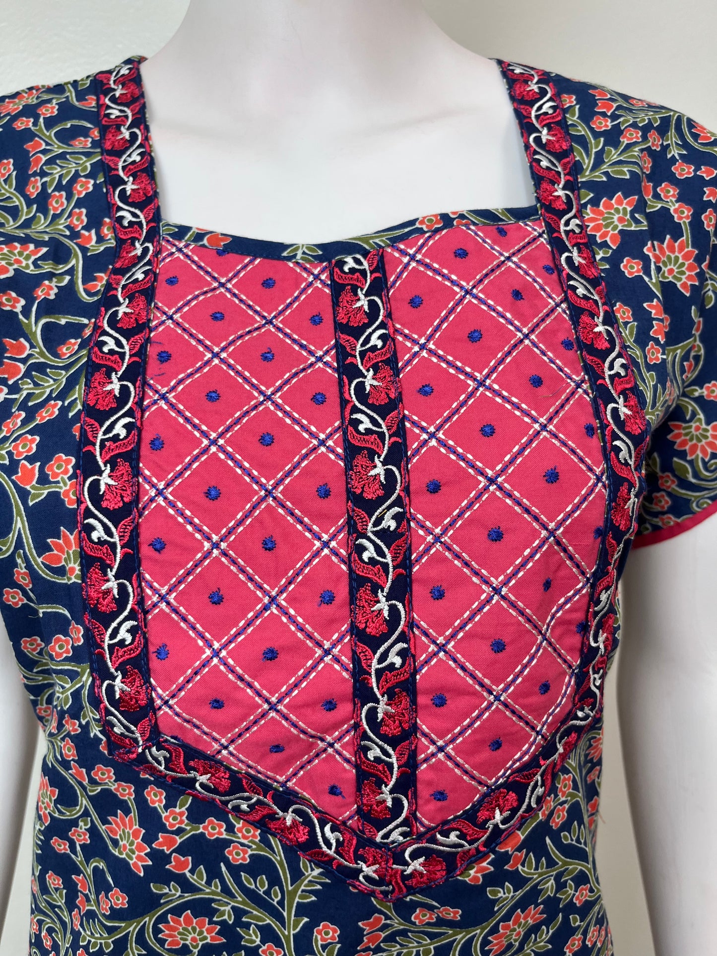 Navy Blue Floral Printed 100% Cotton Nighty