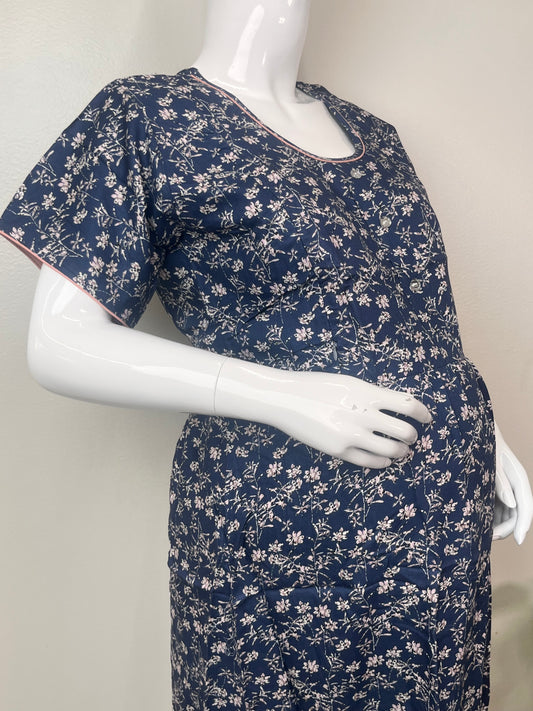Relaxed Fit Blue Maternity Gown for Women