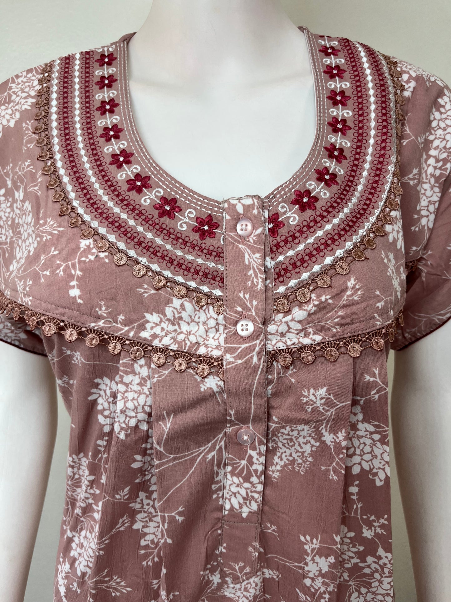 Floral Printed Bizzylizzy Crush Fabric Nightgown