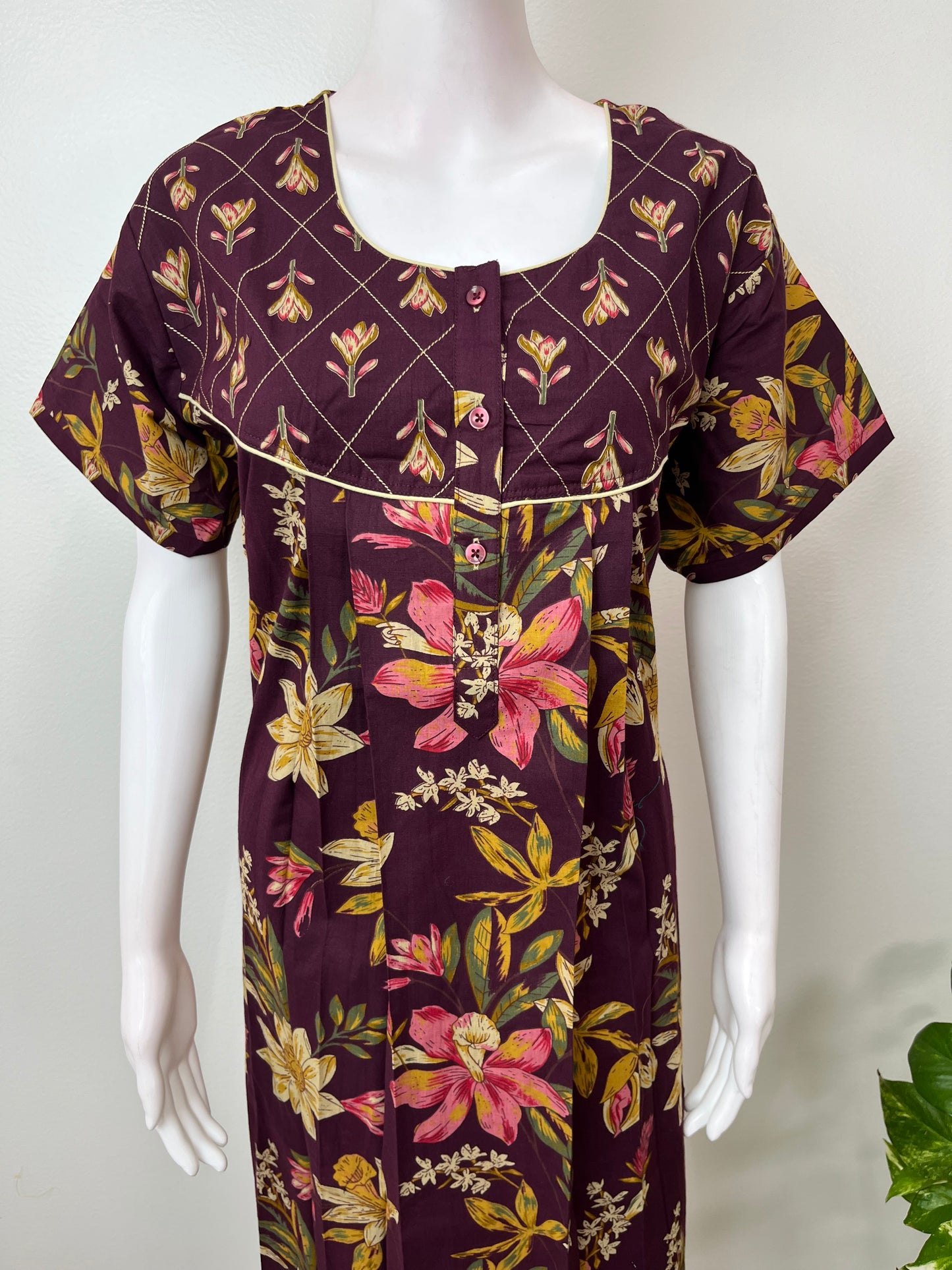 Wine Pure Cotton Nightgown Soft & Breathable