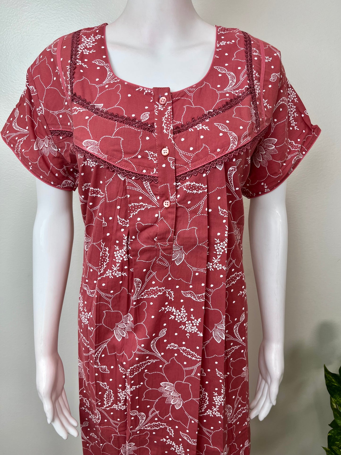 Maroon Pure Cotton Nightgown Soft & Comfortable