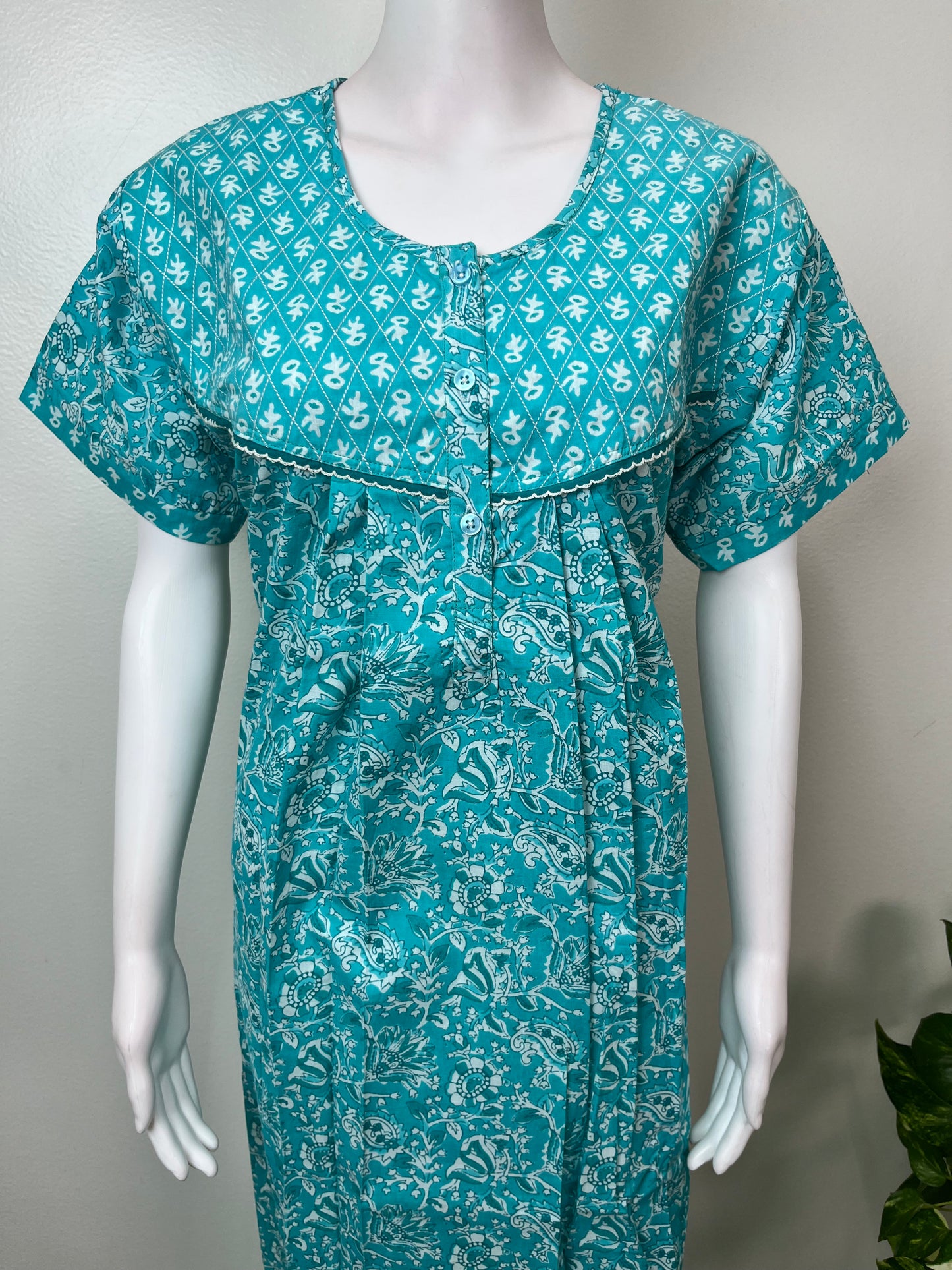 Aqua Blue Elegant & Breathable Pure Cotton Nighty