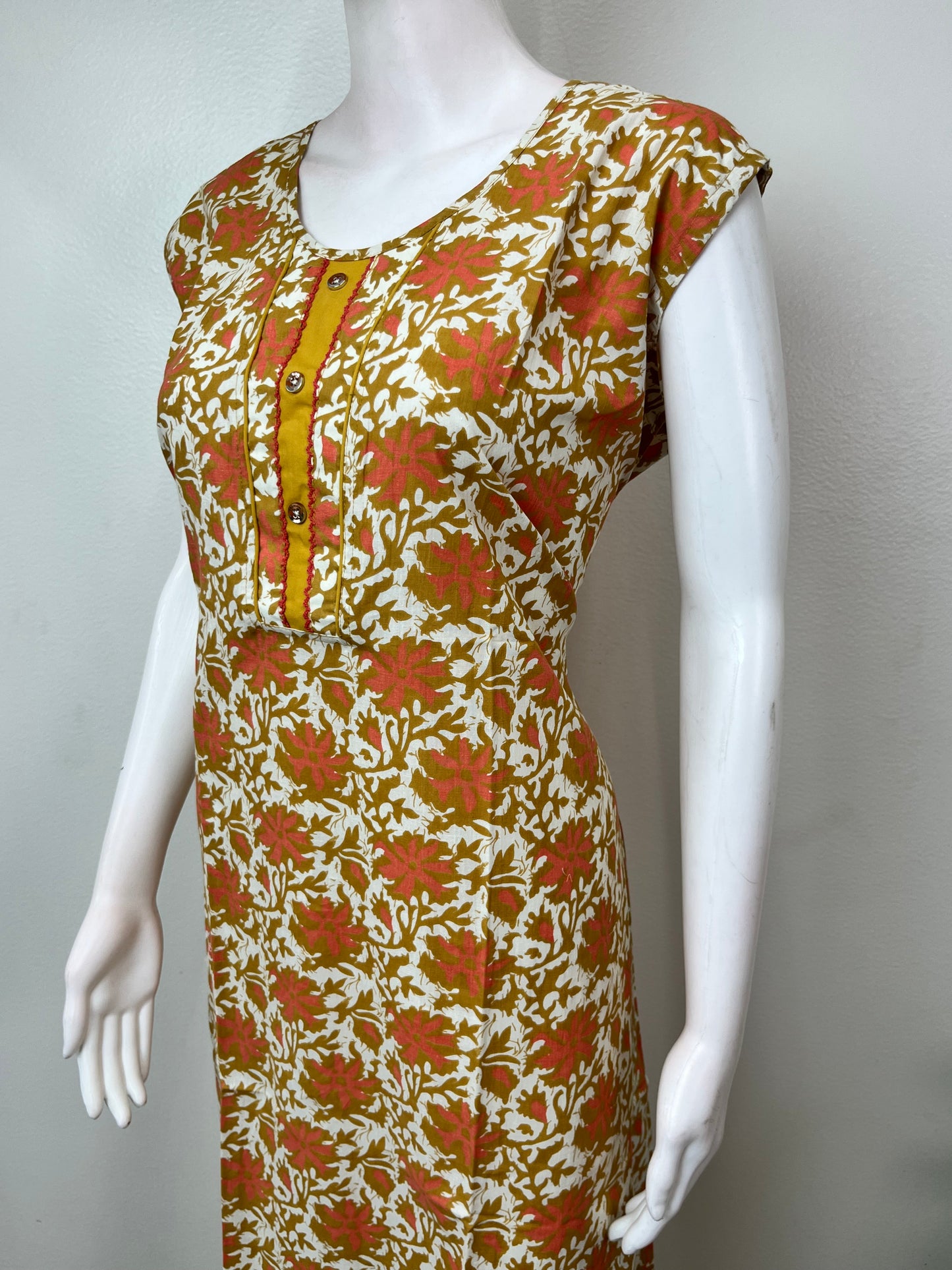 Yellow Floral Printed Cotton Nightgown