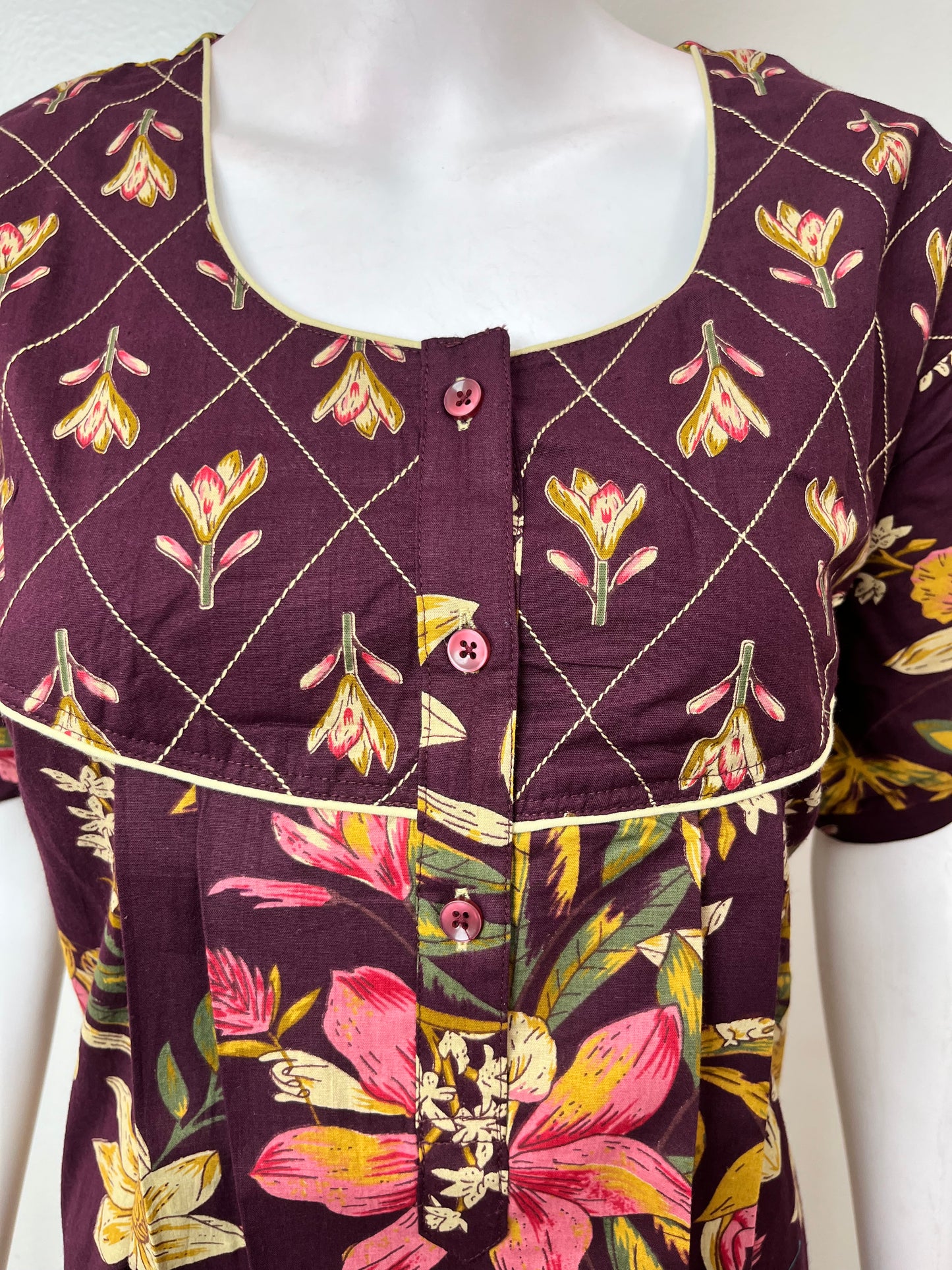 Wine Pure Cotton Nightgown Soft & Breathable