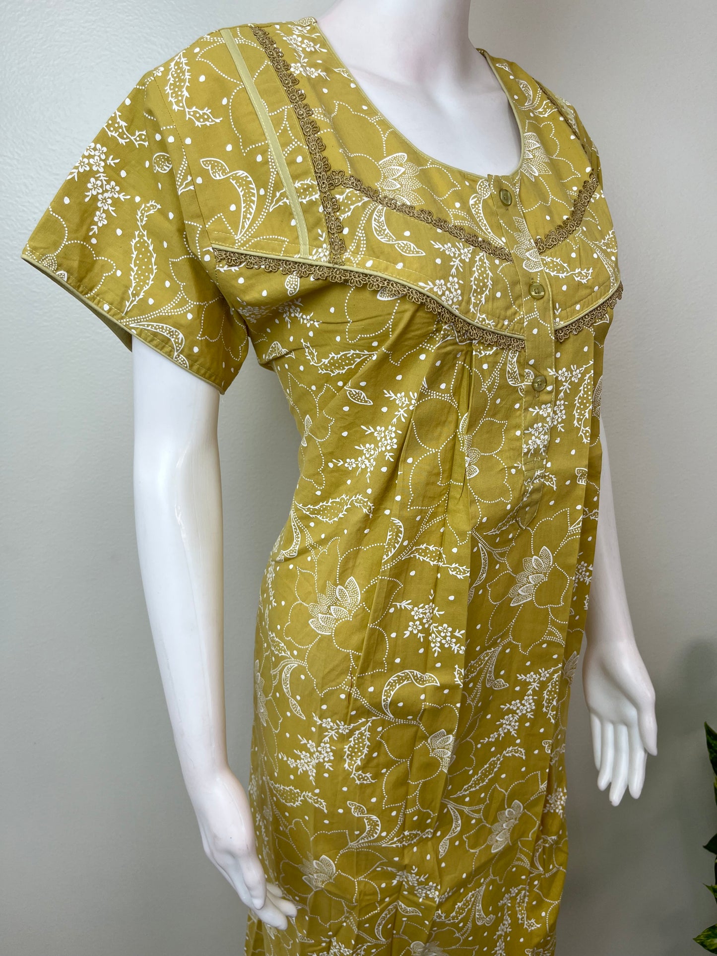 Yellow Pleated 100% Cotton Nighty