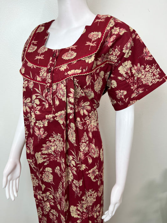 Red Pure Cotton Nightgown for Women