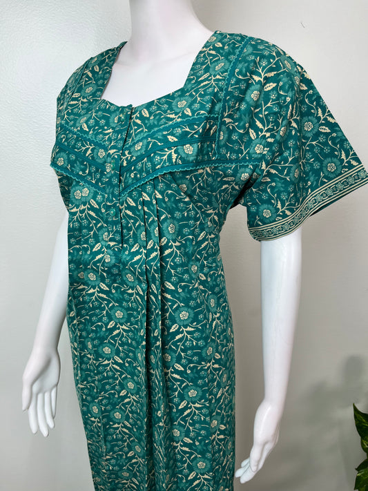 Green Pleated Pure Cotton Nightgown