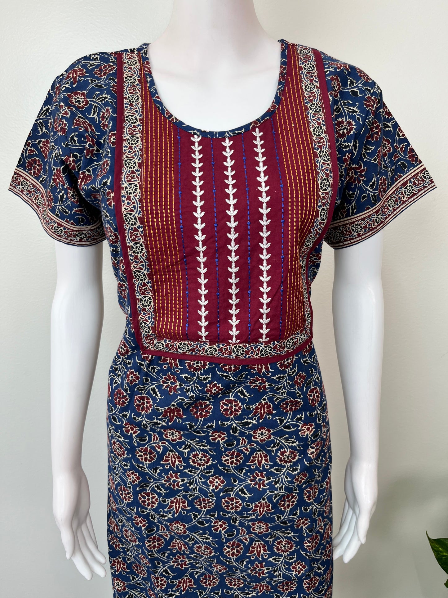 Navy Blue Classic Embroidered Pure Cotton Nightgown