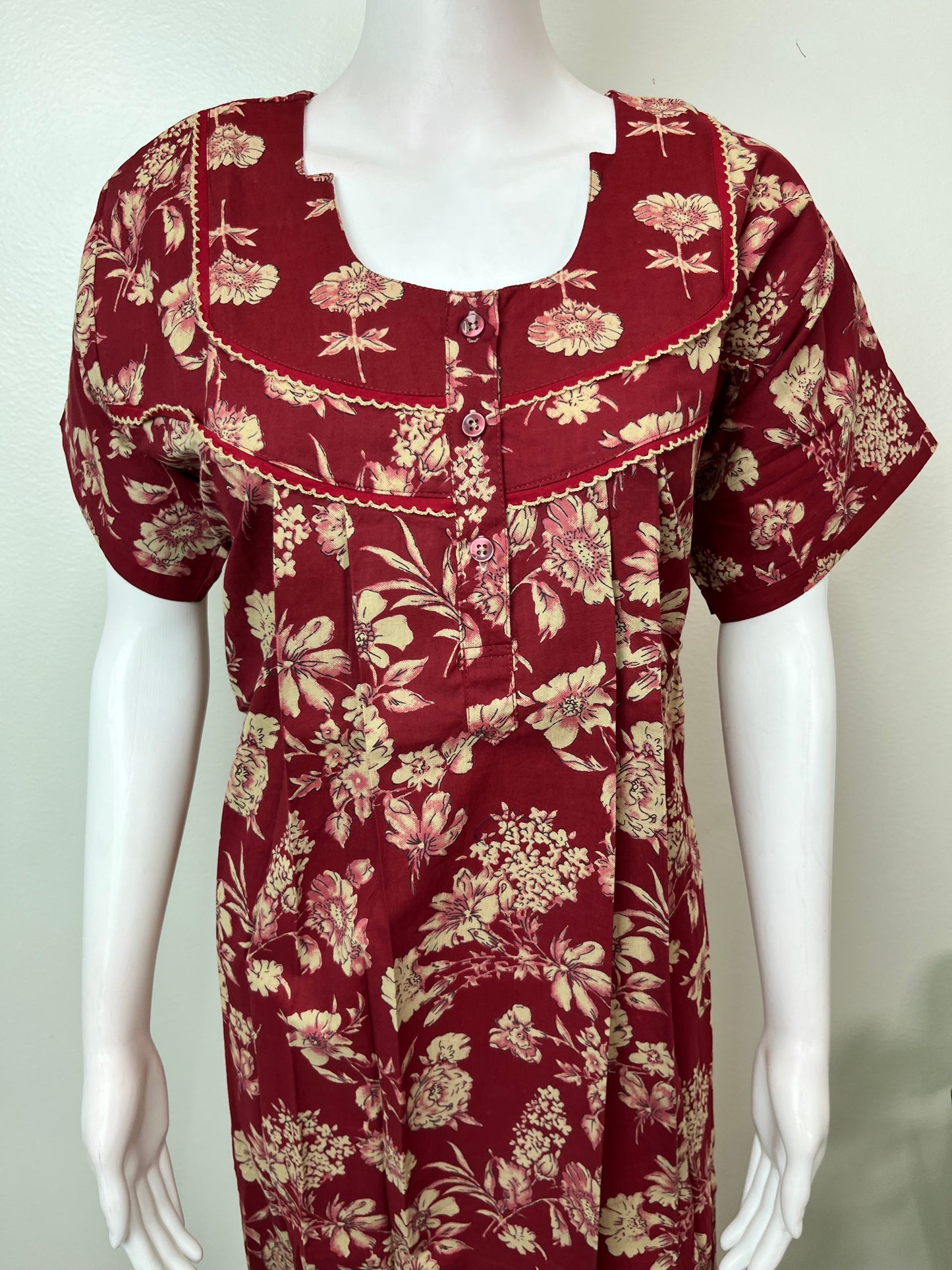 Red Pure Cotton Nightgown for Women