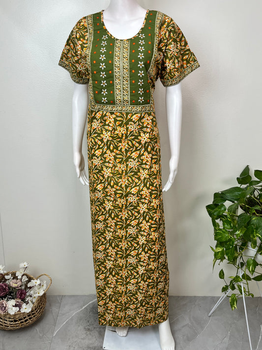 Mehendi Green Pure Cotton Women’s Nightgown