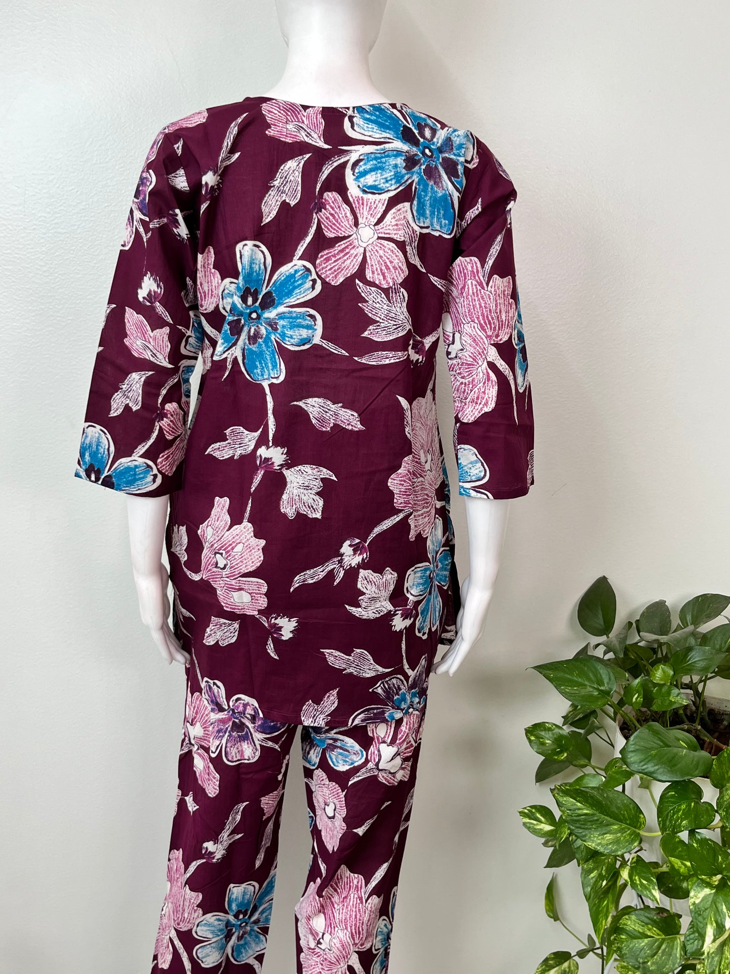 Maroon Pure Cotton Night Suit