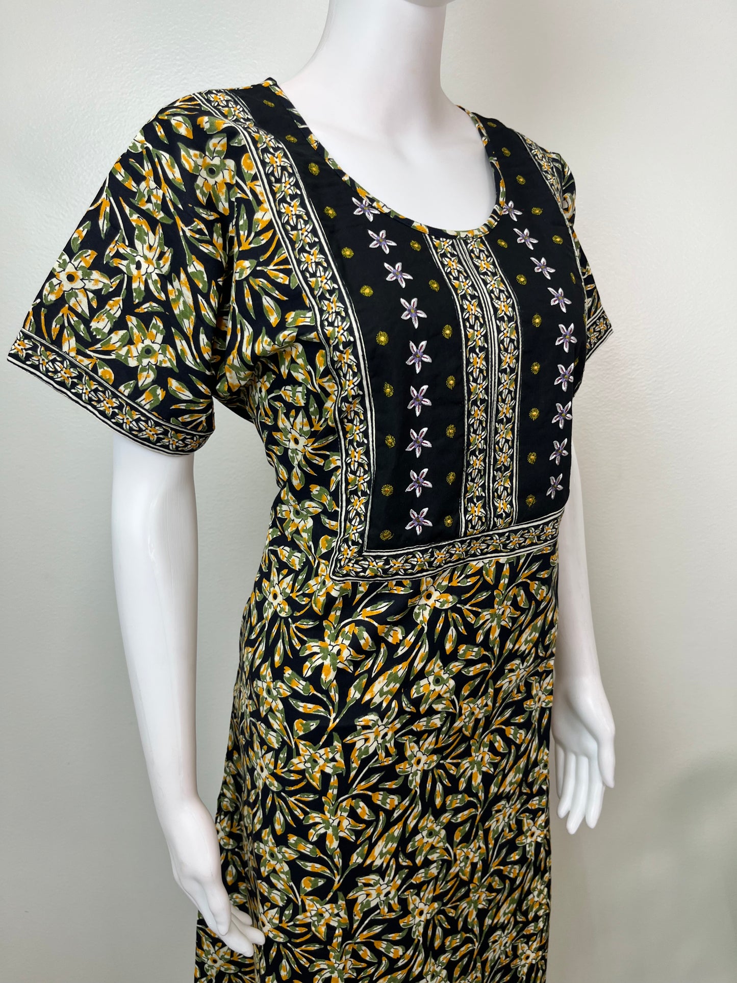 Black Elegant Embroidery Pure Cotton Nighty