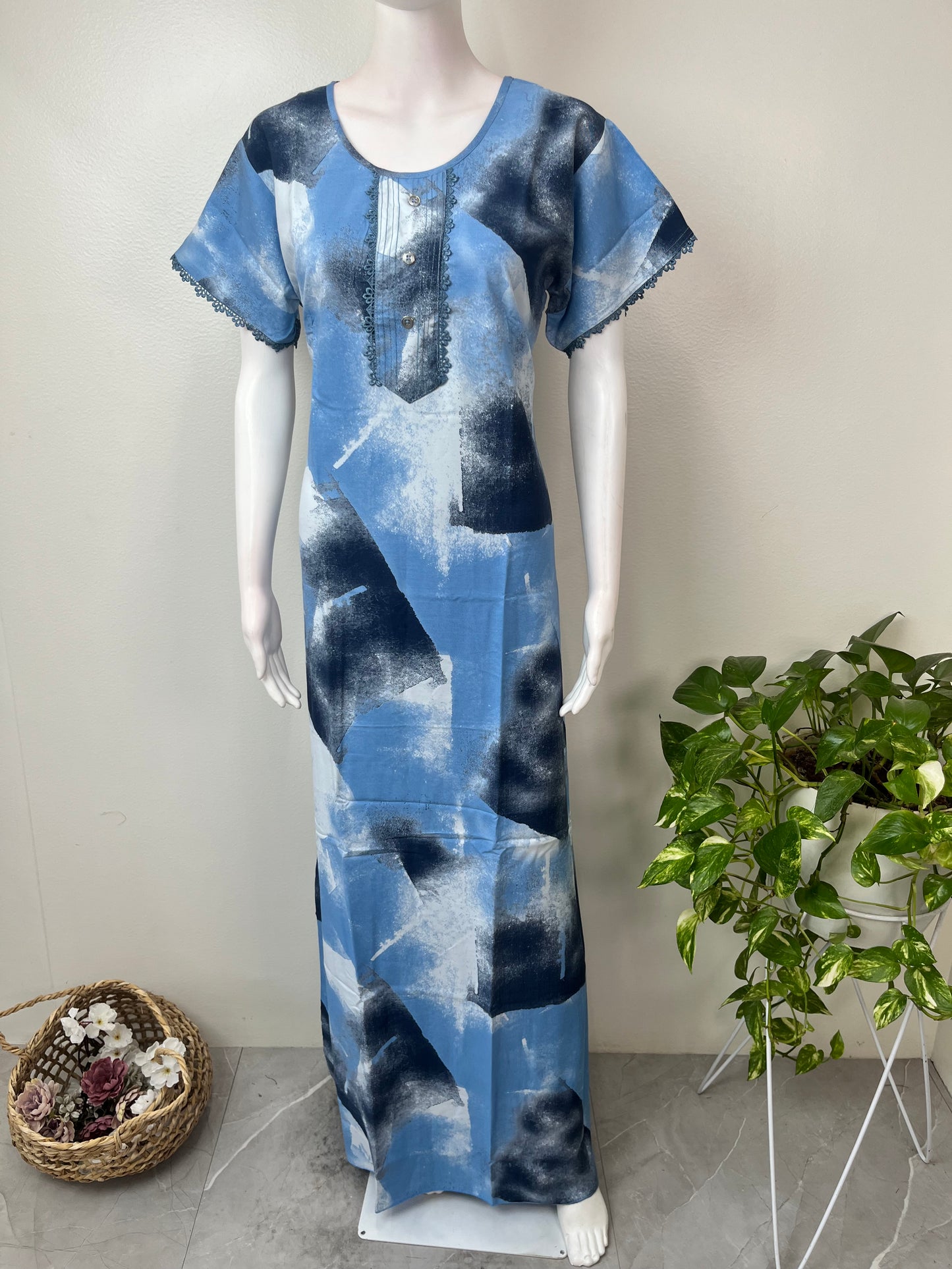 Sky Blue Rayon Fabric Nighty Silky Texture