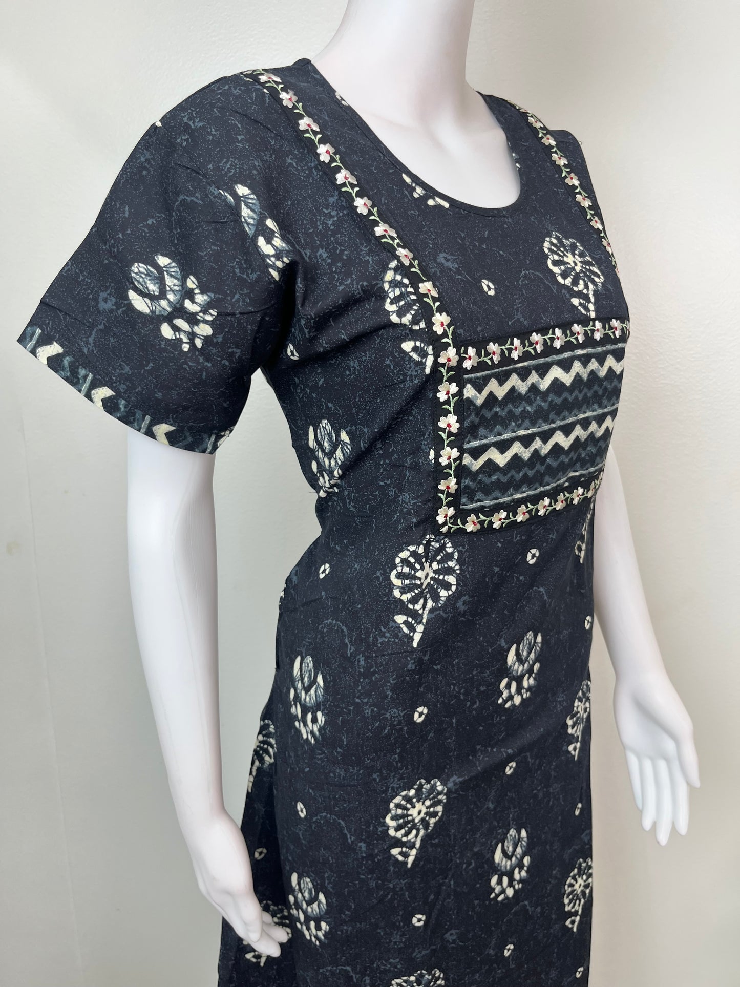 Black Batik Printed Pure Cotton Nighty