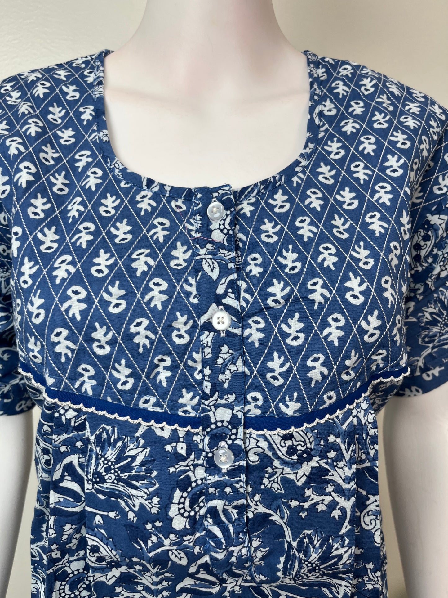 Blue Double Printed 100% Cotton Nightgown