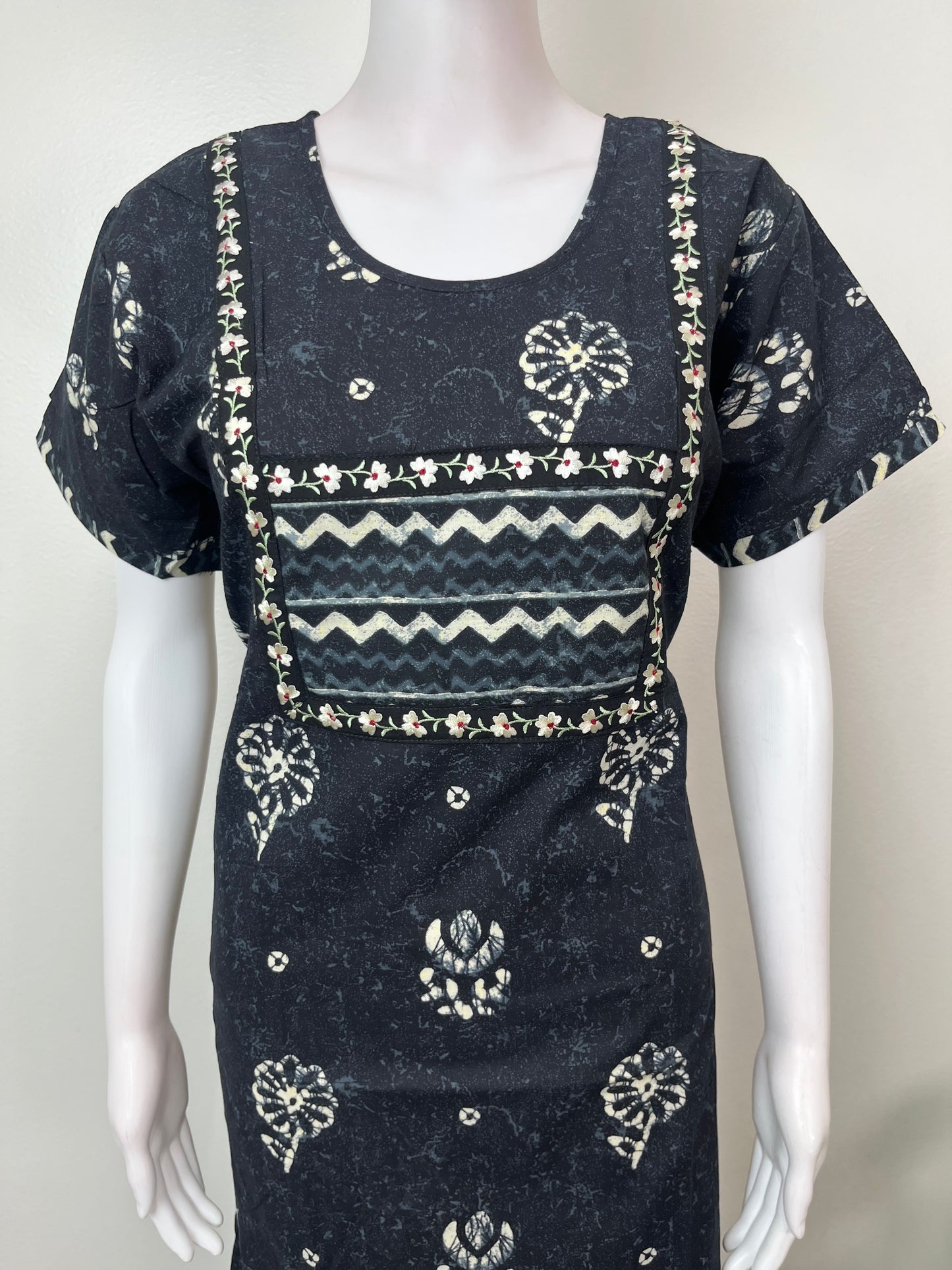 Black Batik Printed Pure Cotton Nighty