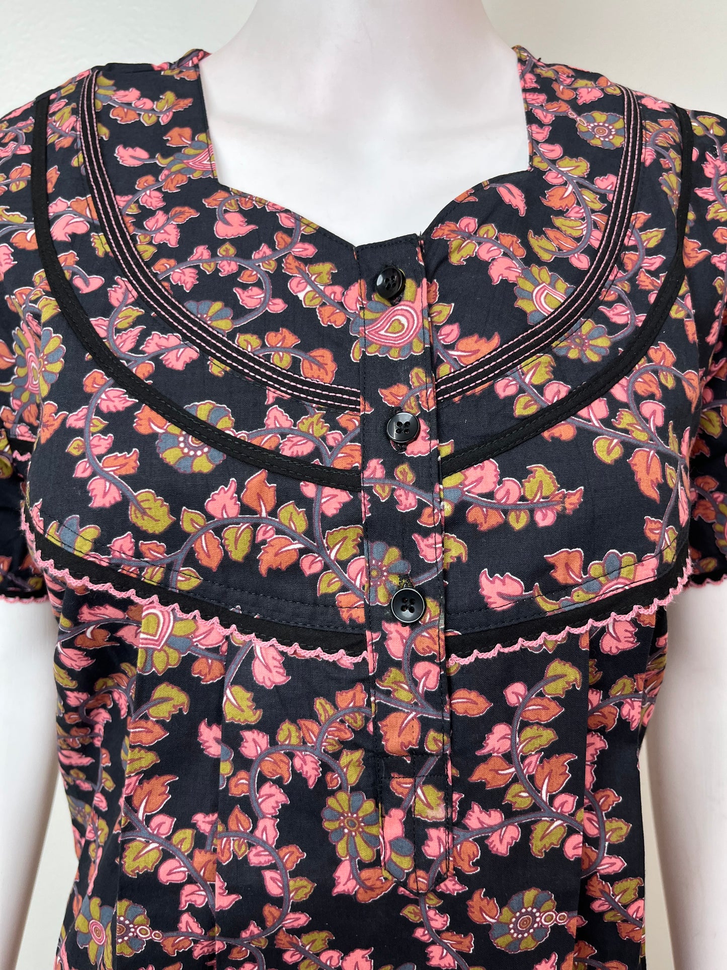 Black 100% Cotton Nightgown with Contrast Print