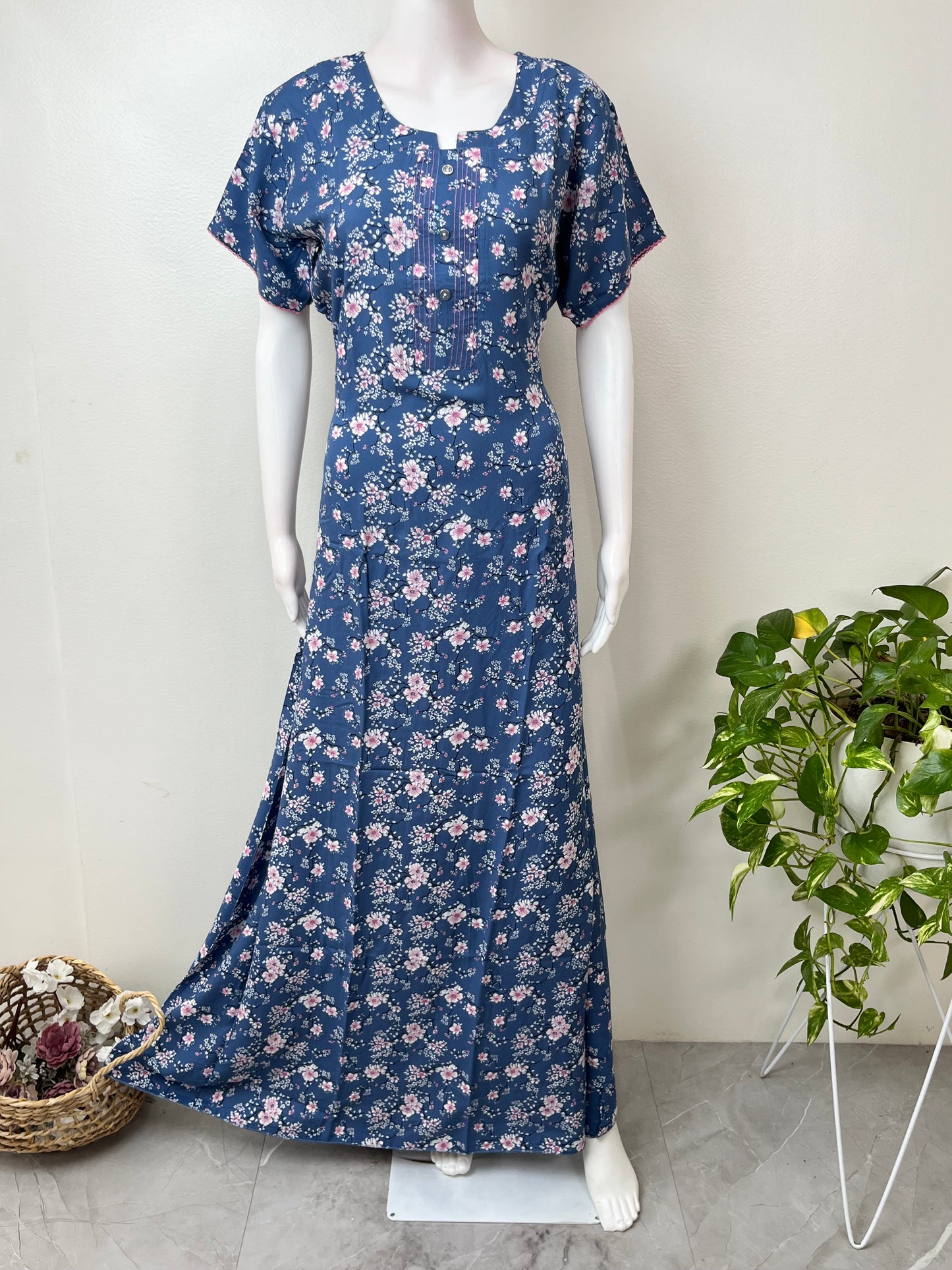 Blue Umbrella Style Rayon Fabric Nighty