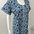 Indigo Front Open Printed Pure Cotton Nightgown Soft & Comfortable