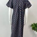 Navy Blue Front Open Pure Cotton Nighty for Women