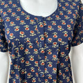 Navy Blue Front Open Pure Cotton Nighty for Women