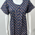 Navy Blue Front Open Pure Cotton Nighty for Women