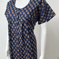 Navy Blue Front Open Pure Cotton Nighty for Women