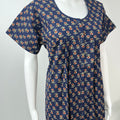 Navy Blue Front Open Pure Cotton Nighty for Women
