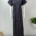 Navy Blue Front Open Pure Cotton Nighty for Women