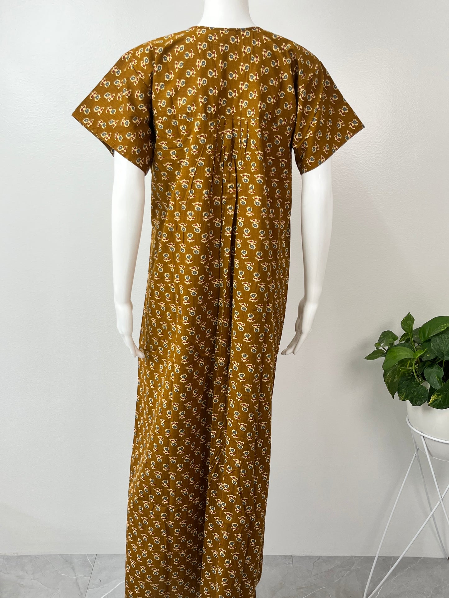 Mustard Color Front Open Pure Cotton Nighty for Women