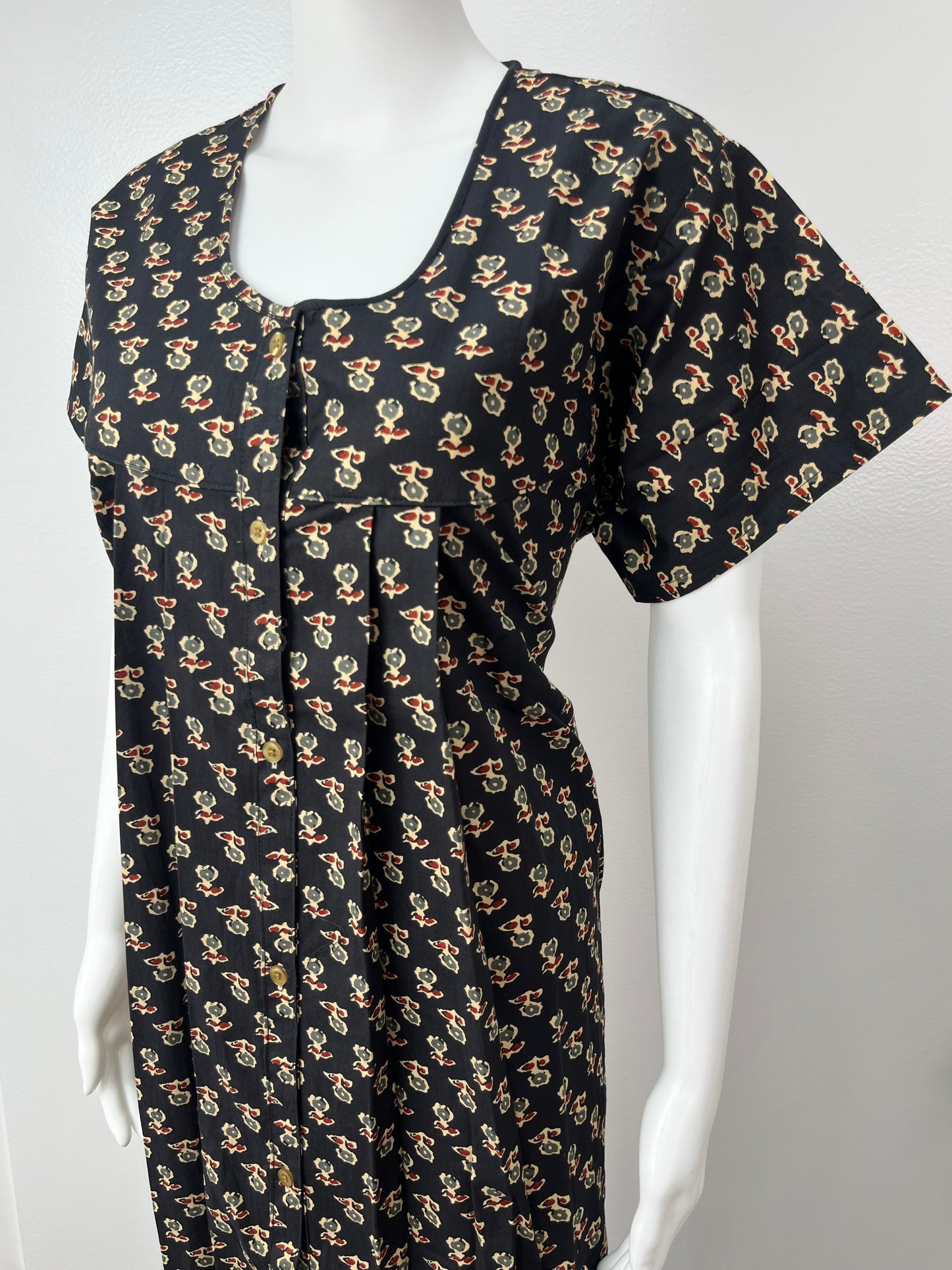 Black Front Open Pure Cotton Nightgown Comfortable & Elegant