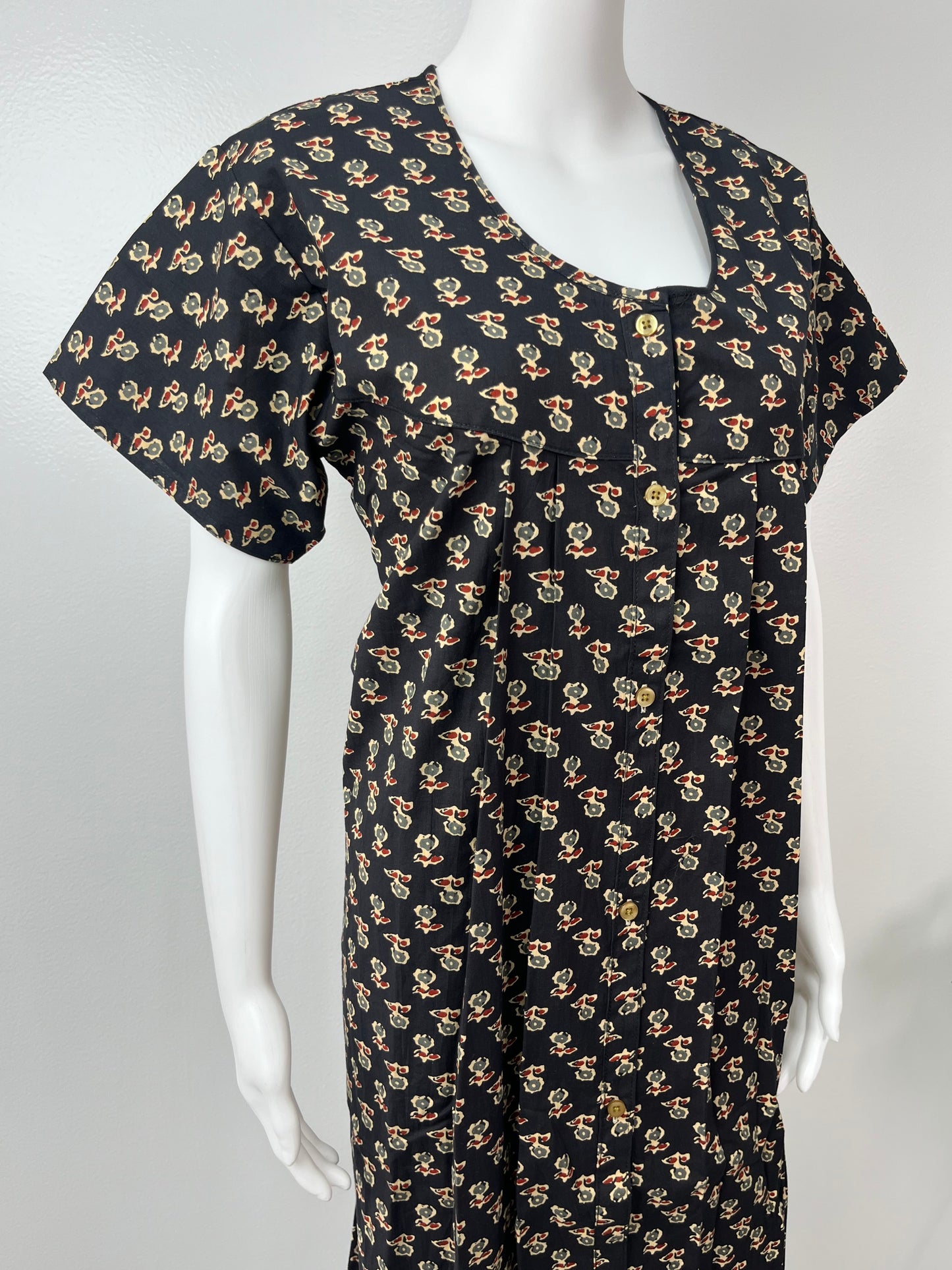 Black Front Open Pure Cotton Nightgown Comfortable & Elegant