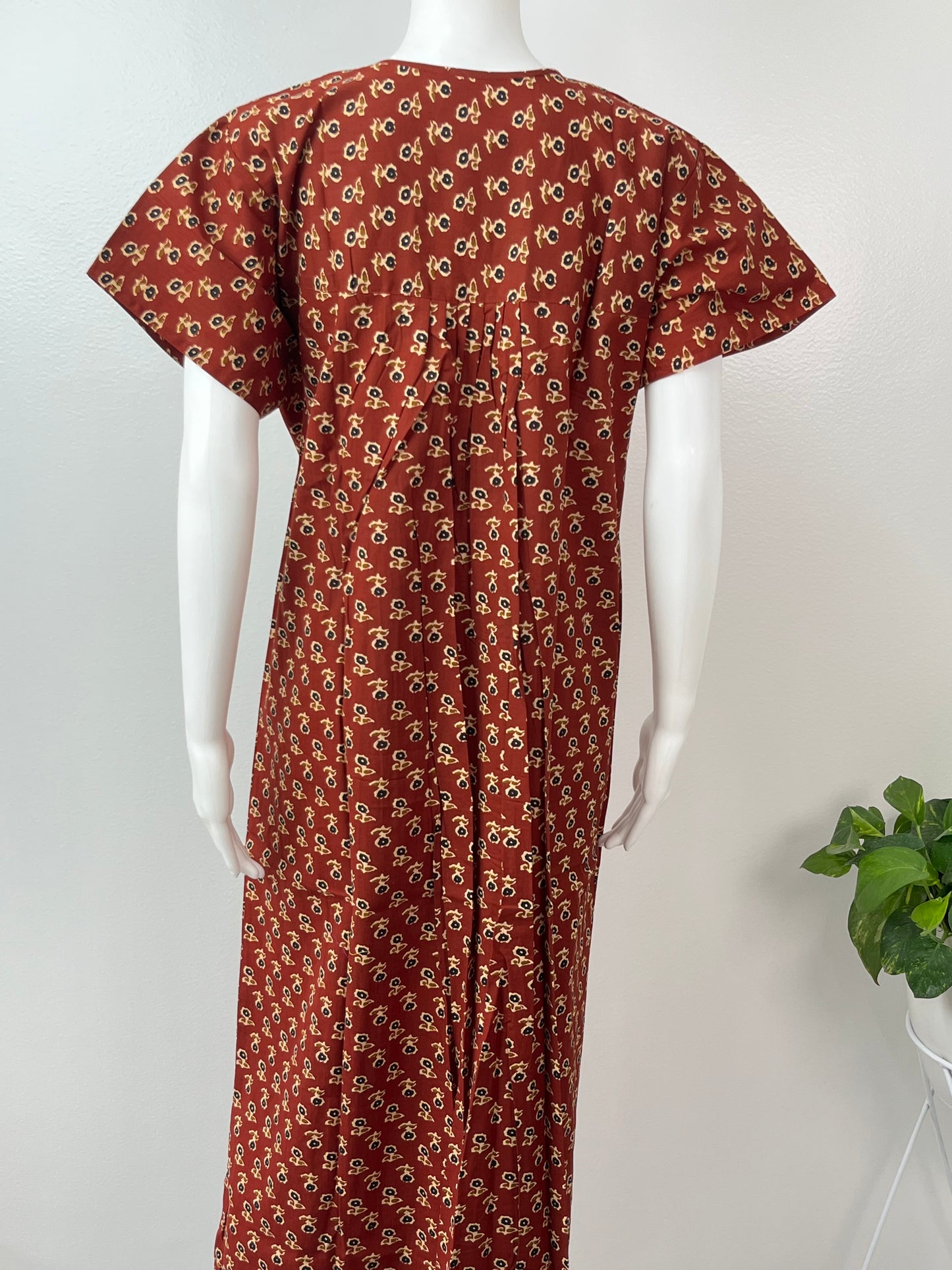 Maroon Front Open Pure Cotton Nightgown Soft & Comfortable