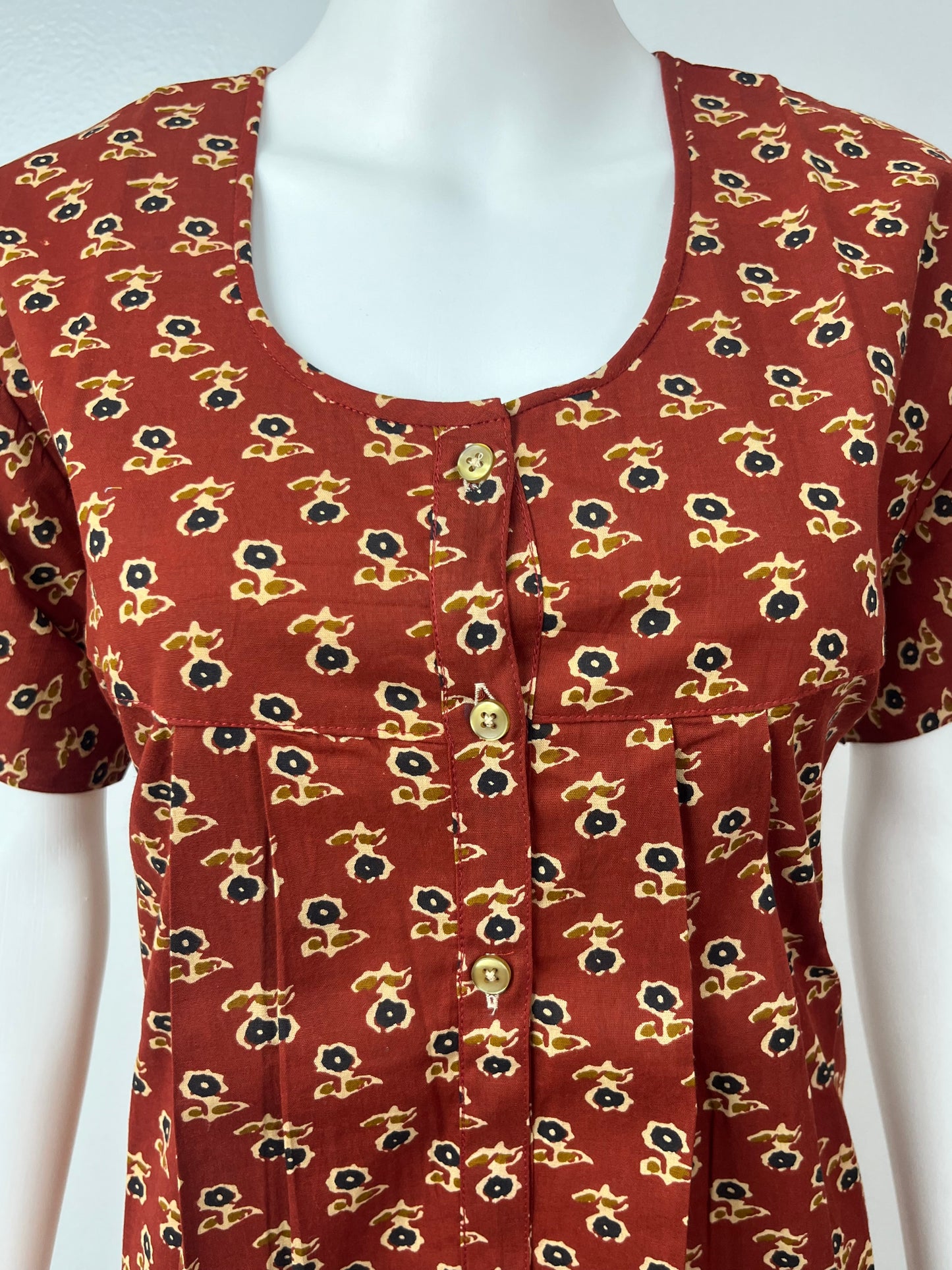 Maroon Front Open Pure Cotton Nightgown Soft & Comfortable