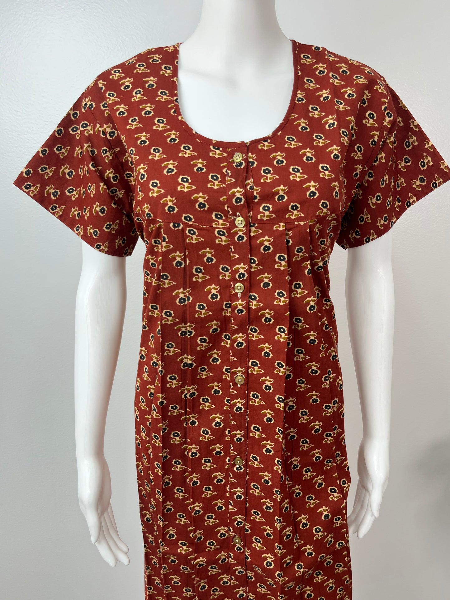 Maroon Front Open Pure Cotton Nightgown Soft & Comfortable