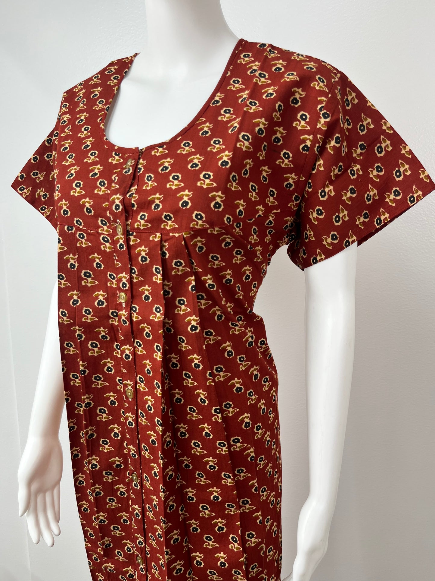 Maroon Front Open Pure Cotton Nightgown Soft & Comfortable