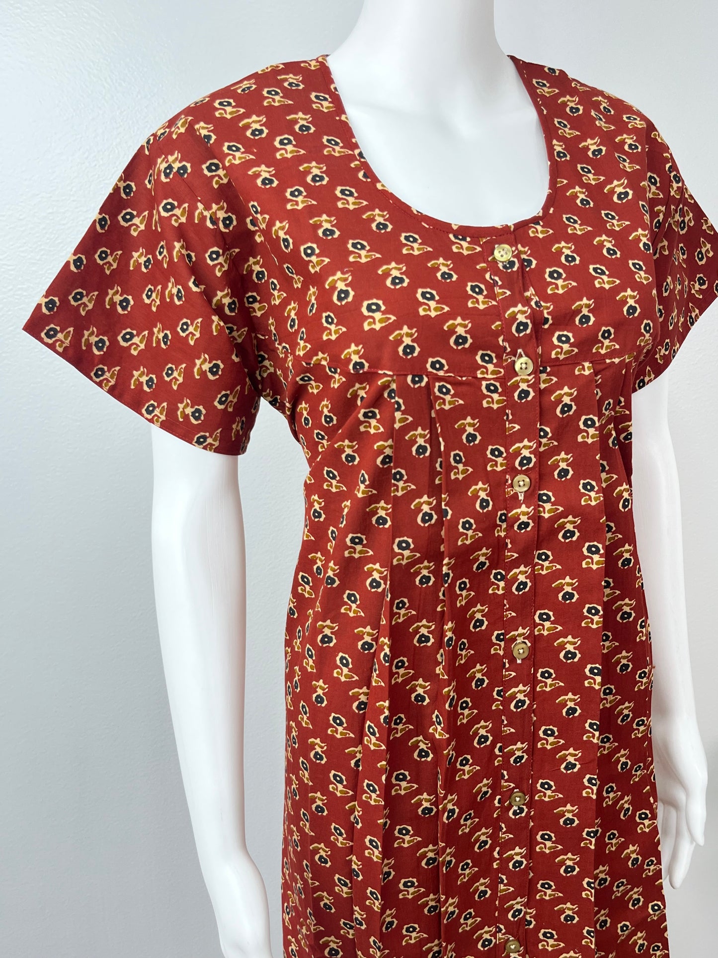Maroon Front Open Pure Cotton Nightgown Soft & Comfortable