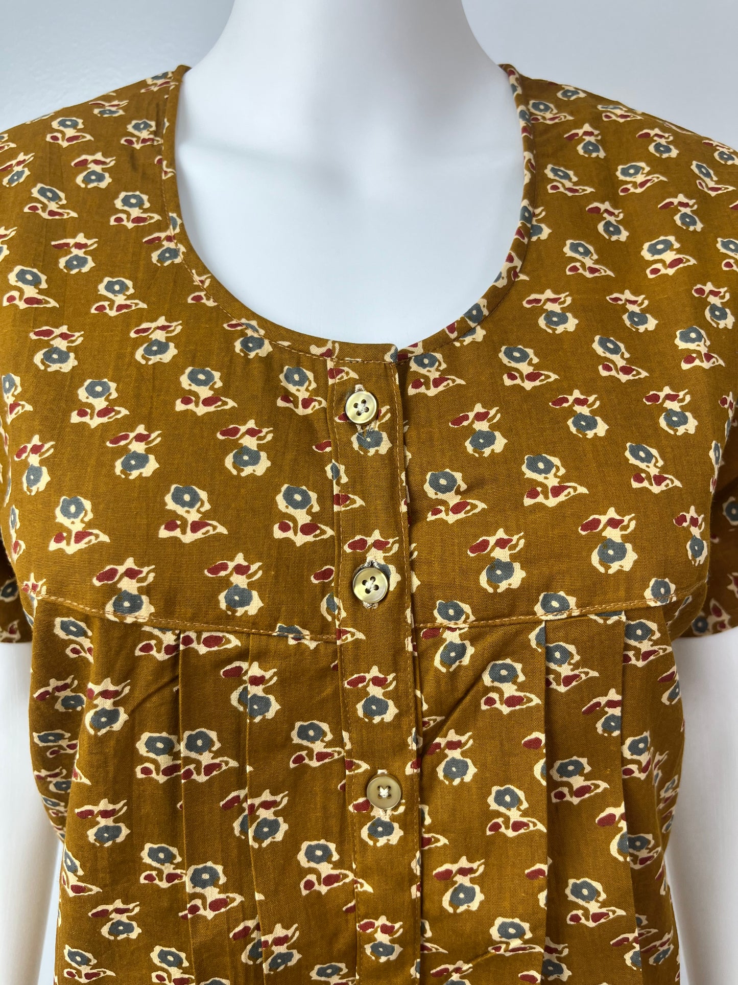 Mustard Color Front Open Pure Cotton Nighty for Women