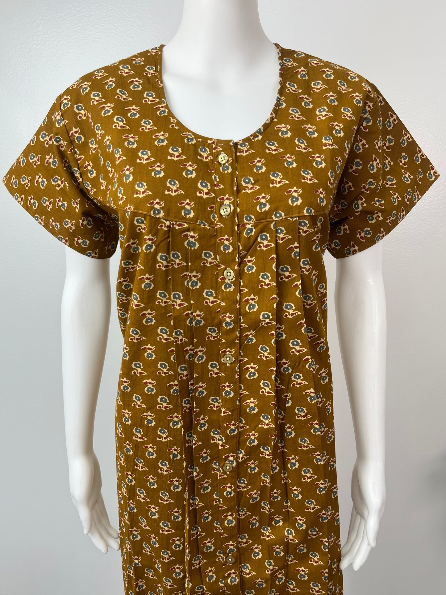 Mustard Color Front Open Pure Cotton Nighty for Women