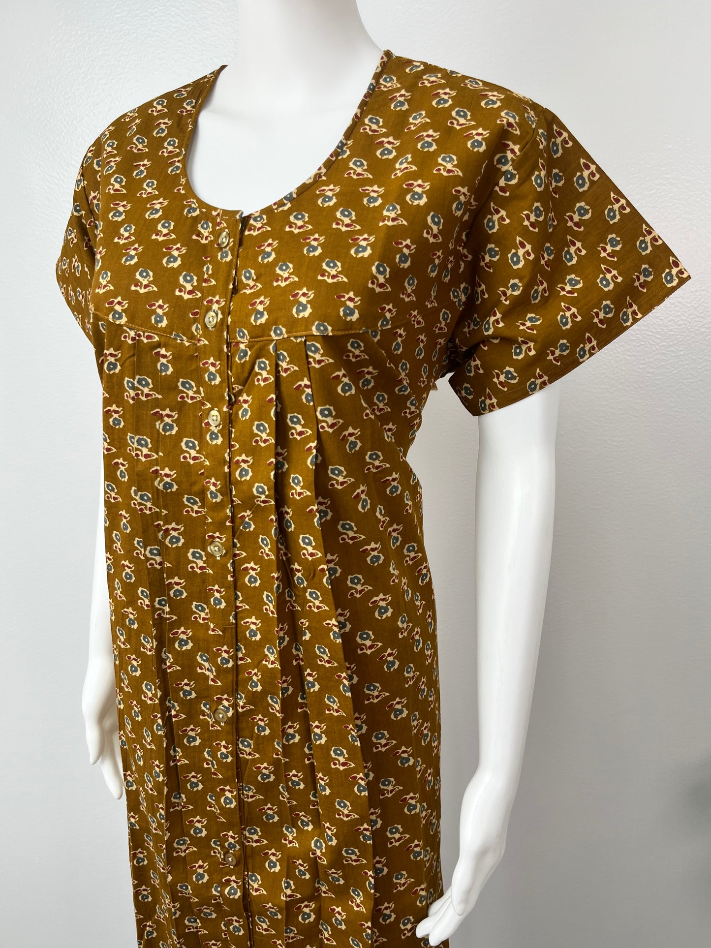 Mustard Color Front Open Pure Cotton Nighty for Women