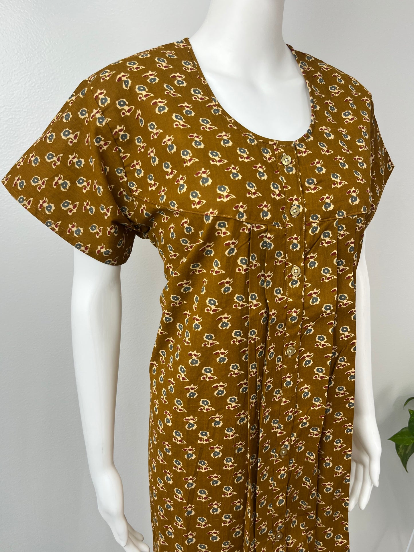 Mustard Color Front Open Pure Cotton Nighty for Women