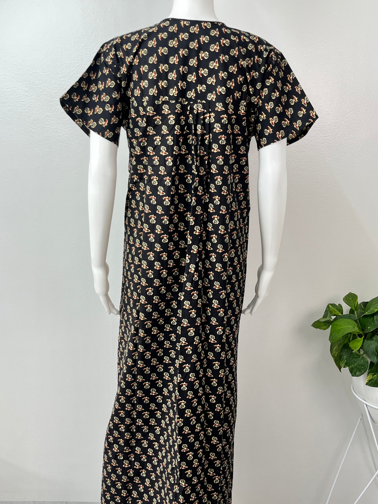 Black Front Open Pure Cotton Nightgown Comfortable & Elegant