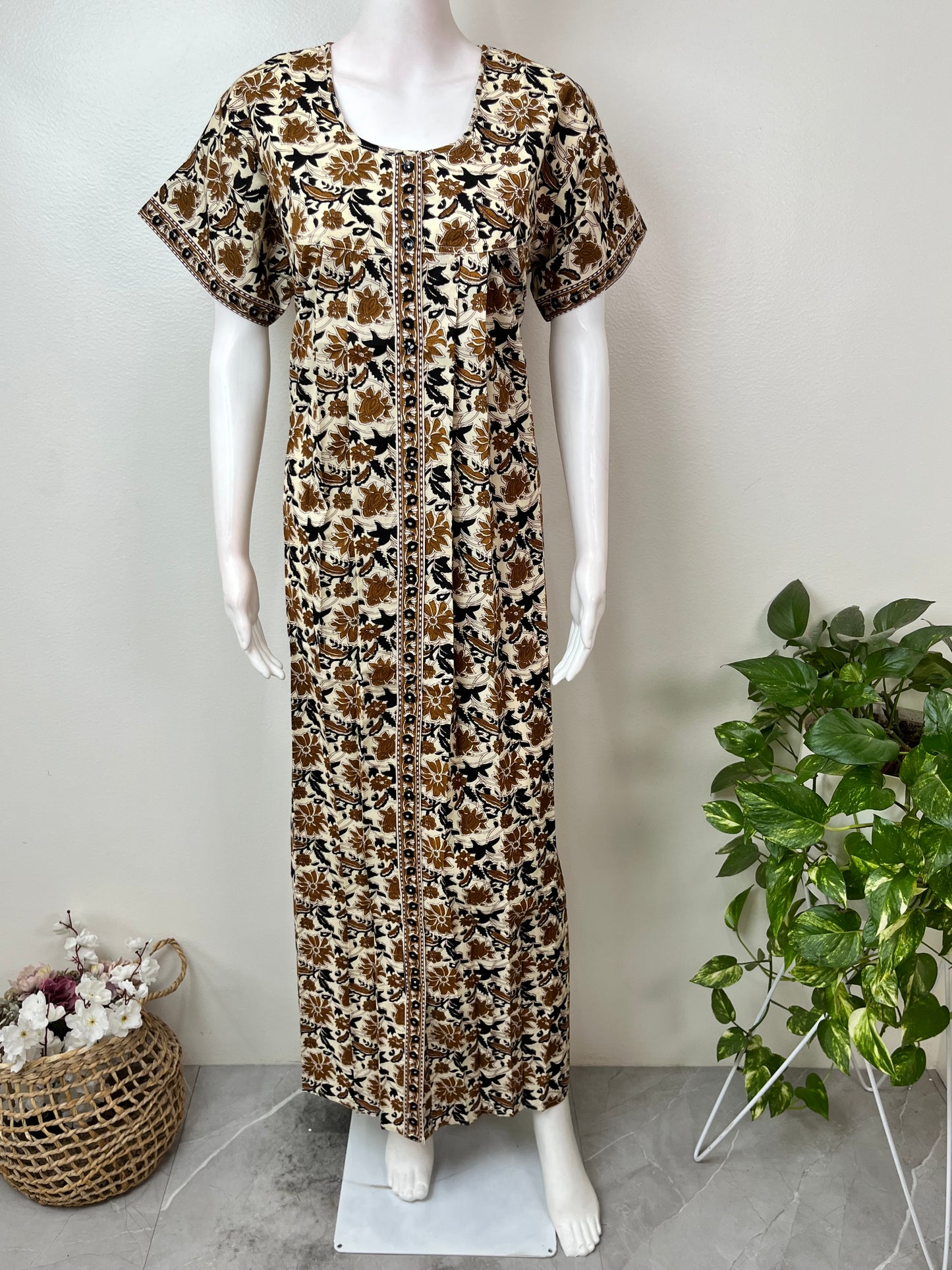 Crean Pure Cotton Front Open Nightgown