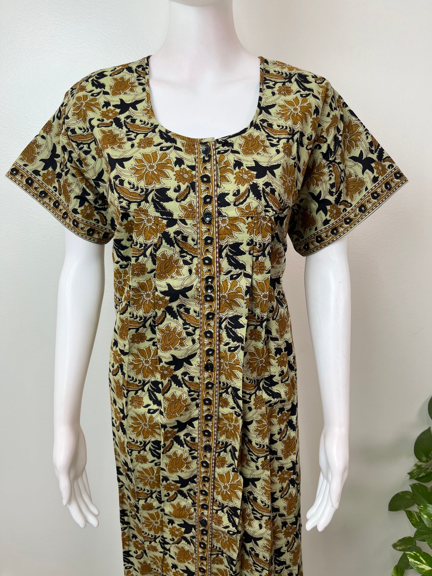 Green 100% Cotton Full Front Open Nighty