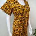 Yellow Pleated Style Full Front Open Cotton Nightgown
