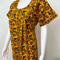Yellow Pleated Style Full Front Open Cotton Nightgown