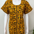 Yellow Pleated Style Full Front Open Cotton Nightgown